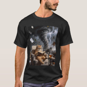 Camiseta Gato bibliófilo lendo óculos de caos de tornado ca