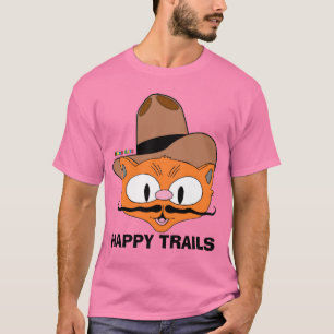 Camiseta Gato Bigode Cartoon HAPPY TRAILS Rosa de Dois Lado