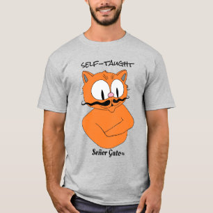 Camiseta Gato bigode de desenho animado autodidata