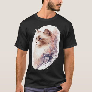 Camiseta Gato Birman Flor de Cerejeira Japonesa Aquarela Sa