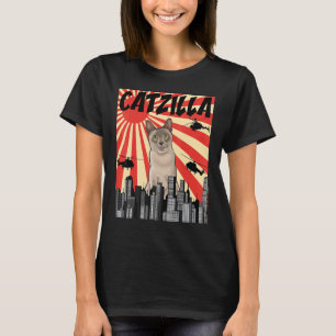 Camiseta Gato Birmanês Catzilla Japonês Retrô Engraçado