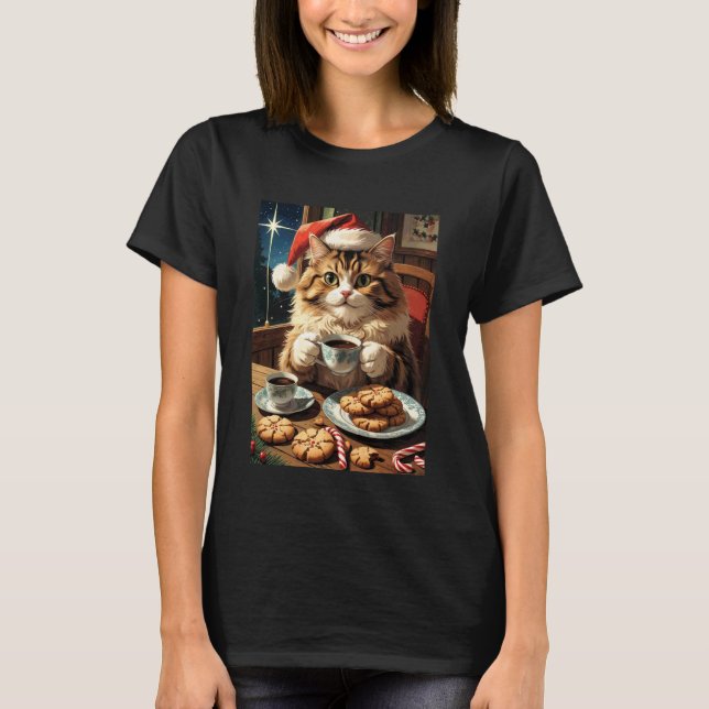 Camiseta Gato & Biscoitos de Natal, Gato Fofo Chap (Frente)