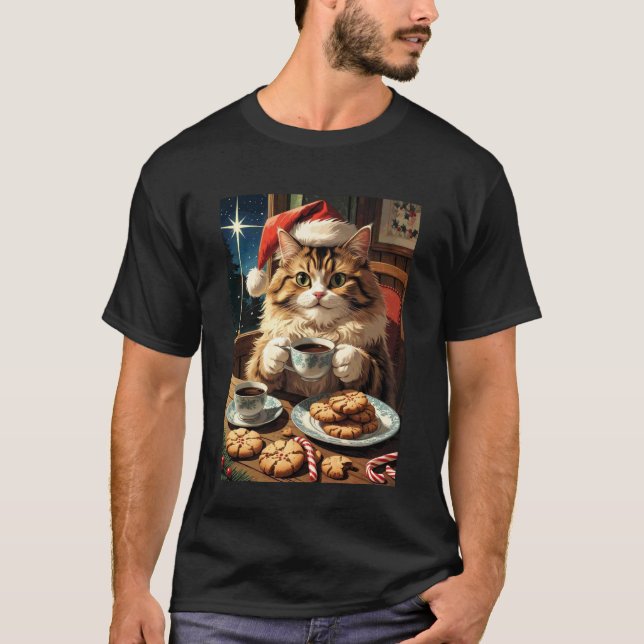 Camiseta Gato & Biscoitos de Natal, Gato Fofo Chap (Frente)