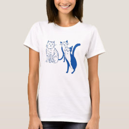 Camiseta Gato Blue Line Art, Algodão Preto Manga C