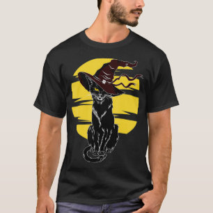 Camiseta Gato-bomba preto e branco Gato preto com bruxa H