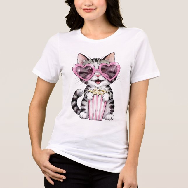 Camiseta Gato Bonita Com Óculos De Coração (Frente)