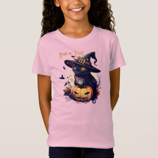 Camiseta Gato bonitinho de Halloween vestindo um chapéu de
