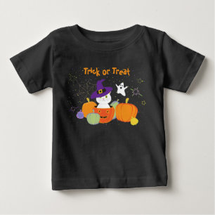 Camiseta Gato bonitinho do Halloween no Chapéu das Bruxas