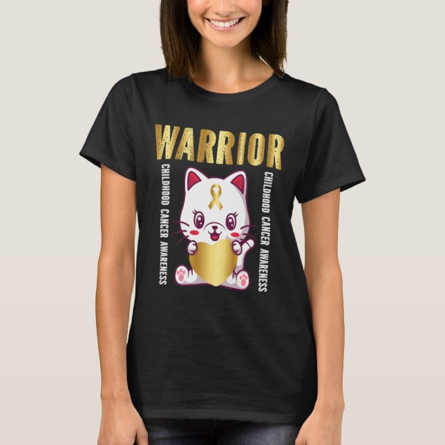 Camiseta gato bonitinho guerreiro da consciência do cancer  (Frente)