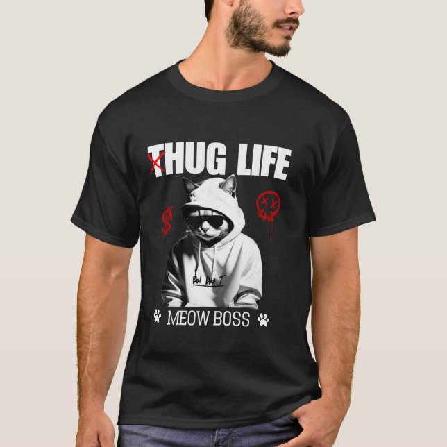 Camiseta Gato Bonito Abraçando A Vida Engraçado Gangster Hi (Frente)