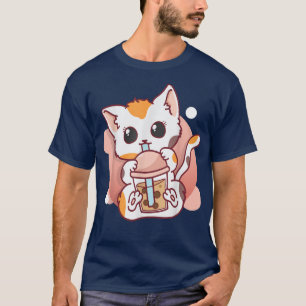 Camiseta Gato Bonito Boba Tea Bubble Tea Anime Kawaii Women