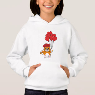 Camiseta Gato Bonito com Balões de Coração Vermelho