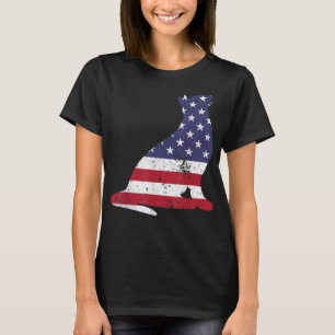 Camiseta Gato Bonito Com Bandeira Americana 4 De Julho