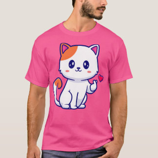 Camiseta Gato Bonito Com Cartografia De Mão De Amor