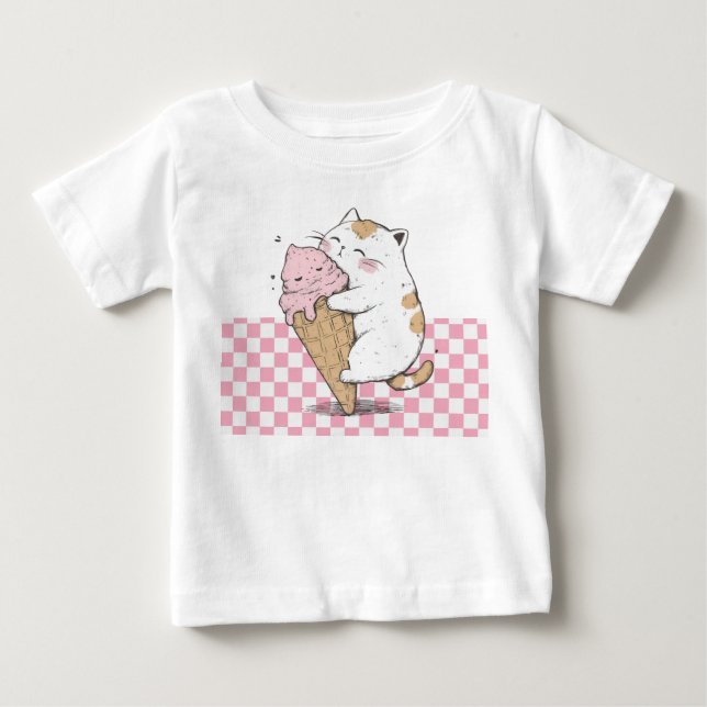 Camiseta Gato bonito com Cone Sorvete (Frente)