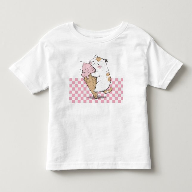 Camiseta Gato bonito com Cone Sorvete (Frente)