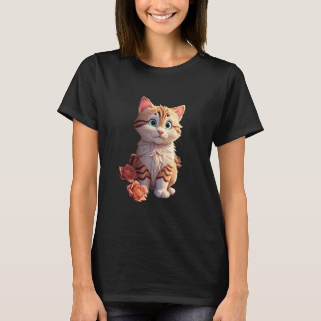 Camiseta Gato Bonito Com Flores Bonitas (Frente)