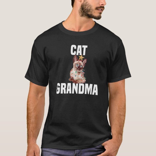 Camiseta Gato bonito com luzes de fadas vovó (Frente)