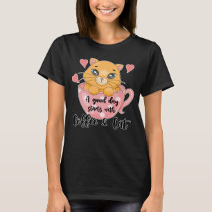 Camiseta Gato Bonito com Mug de Café Cardíaco para Menina