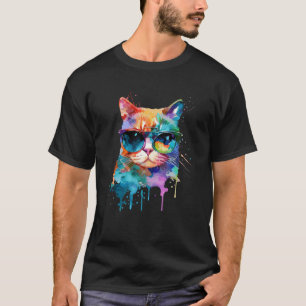 Camiseta Gato bonito com óculos de sol legal para gatinho C