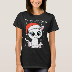 Camiseta Gato bonito com Papai Noel Feliz Natal