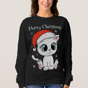 Camiseta Gato bonito com Papai Noel Feliz Natal