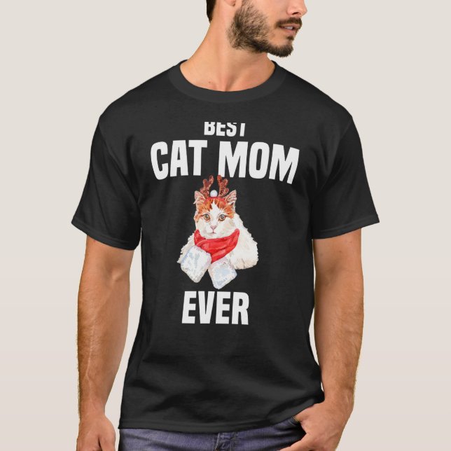 Camiseta Gato Bonito com Rena Melhor Gato de Costume Mãe Nu (Frente)