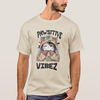 Camiseta Gato bonito com um Hoodie: 'design VIBEZ PAWSITIVO