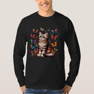 Camiseta Gato Bonito Com Um Kit Colorido De Amante De Aranh