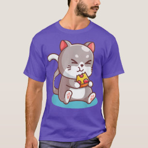 Camiseta Gato Bonito Comendo Pizza Engraçada Foodie Teixeir