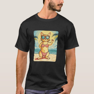 Camiseta Gato Bonito de Biquíni para Verão e Dias de Praia 