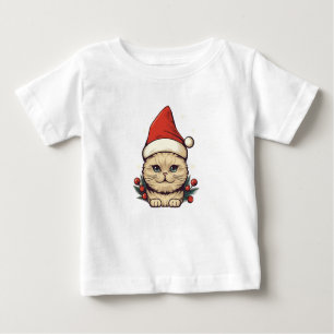 Camiseta Gato bonito de chapéu de Papai Noel