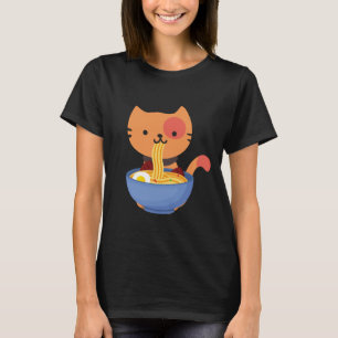 Camiseta Gato bonito de Kawaii que come a bacia do