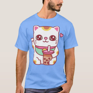 Camiseta Gato Bonito De Maneki Neko Japonês Com Chá De Bolh