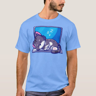 Camiseta Gato Bonito Dormindo Em Cartografia De Laptop