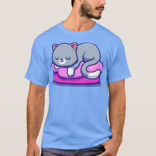 Camiseta Gato Bonito Dormindo Na Caricatura Do Travesseiro