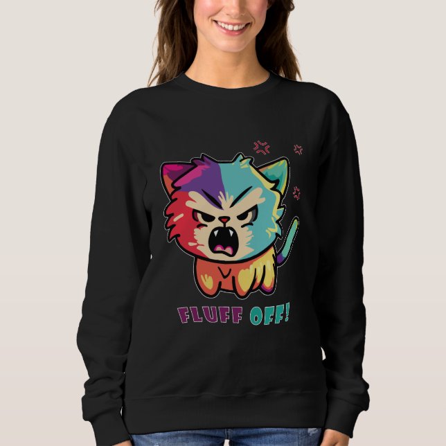 Camiseta Gato bonito e zangado a assombrar o Fluff Off. (Frente)