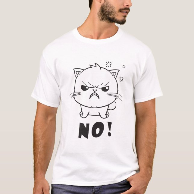 Camiseta Gato bonito e zangado cantando Não. (Frente)