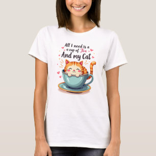 Camiseta Gato bonito em Teacup Kawaii Cozy Art