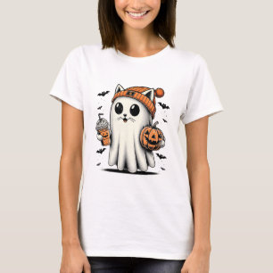 Camiseta Gato Bonito Fantasma Ghost Café Engraçado Ghost Ha