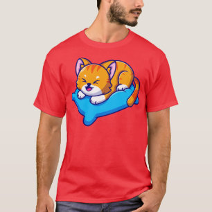 Camiseta Gato Bonito Jogando Em Cartoon De Travesseiro