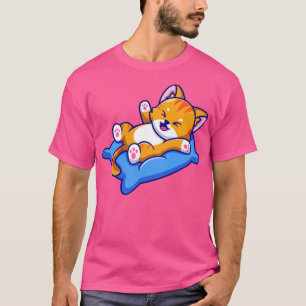 Camiseta Gato Bonito Jogando Na Cartoon De Travesseiro1