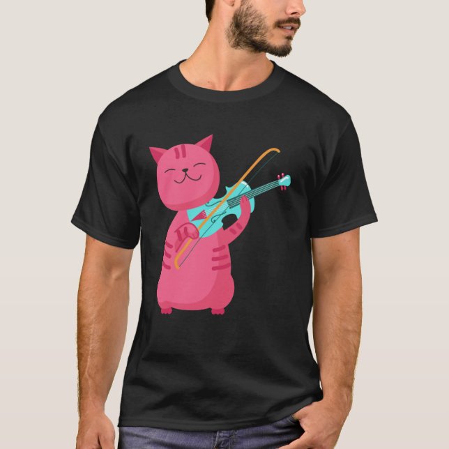 Camiseta Gato Bonito Jogando Violino (Frente)