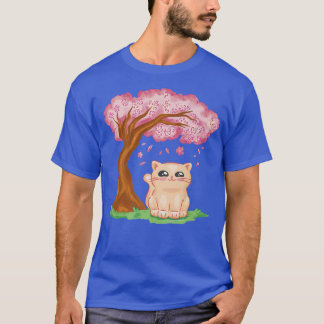 Camiseta Gato bonito Kawaii, cerejeira japonesa Flor Sakura