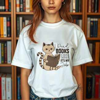 Camiseta Gato Bonito Lendo um Livro