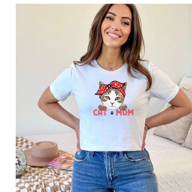 Camiseta Gato Bonito Mamãe Vermelho (Criador carregado)