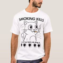 Camiseta Gato Bonito - Matar Fumante Engraçado Anti-Smoking