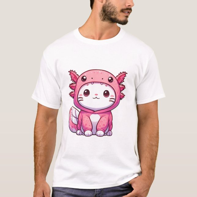 Camiseta Gato Bonito na fantasia Axolotl (Frente)