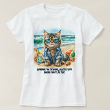 Gato Bonito na Praia O Gato Amava Camisa-T