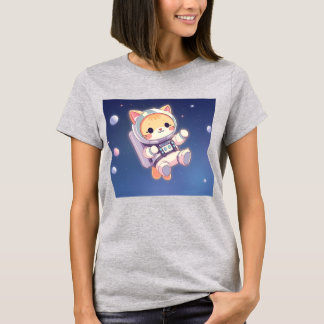 Camiseta Gato bonito no estilo de animação Space